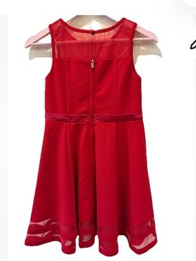 Calvin Klein  Girls Illusion Mesh Red Dress Size 12 Perfect for Valentine’s Day